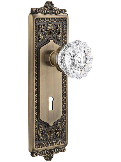 Egg & Dart Door Set with Fluted-Crystal Glass Knobs and Keyhole
